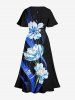 Plus Size Flowers Leaf Print Split Hawaii Midi Dress -  