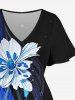 Plus Size Flowers Leaf Print Split Hawaii Midi Dress -  