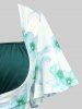 Ensemble robe fleurie à manches flottantes et robe caraco trapèze à lacets grande taille - Vert profond 1X | US 14-16