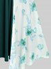 Ensemble robe fleurie à manches flottantes et robe caraco trapèze à lacets grande taille - Vert profond 1X | US 14-16