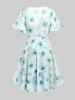 Ensemble robe fleurie à manches flottantes et robe caraco trapèze à lacets grande taille - Vert profond 1X | US 14-16