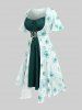 Plus Size Flutter Sleeves Floral Dress and Lace-up A Line Cami Dress Set -  