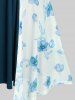 Plus Size Flutter Sleeves Floral Dress and Lace-up A Line Cami Dress Set -  