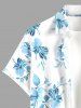 Chemise hawaïenne grande taille à imprimé floral et feuilles, boutons et poche pour homme - Bleu clair S