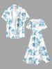 Chemise hawaïenne grande taille à imprimé floral et feuilles, boutons et poche pour homme - Bleu clair M