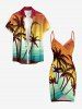 Chemise hawaïenne grande taille pour homme, imprimé ombré cocotier, boutons et poche. - Brun S