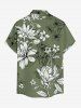 Plus Size Flowers Leaf Print Buttons Pocket Hawaii Shirt For Men -  