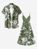 Plus Size Flowers Leaf Print Buttons Pocket Hawaii Shirt For Men -  
