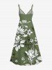Plus Size Flowers Leaf Print Surplice Hawaii Cami Dress -  