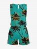 Coconut Tree Print Cinched Hawaii Romper -  