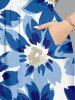 Plus Size Flower Print Hawaii Split Pocket A Line Midi Dress -  