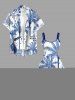 Coconut Tree Tropical Leaf Blue and White Porcelain Style Print Hawaii A Line Dress -  