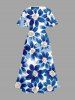 Plus Size Flower Print Hawaii Split Pocket A Line Midi Dress -  