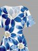 Plus Size Flower Print Hawaii Split Pocket A Line Midi Dress -  