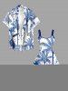 Plus Size Coconut Tree Tropical Leaf Blue and White Porcelain Style Print Hawaii A Line Dress -  