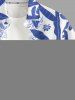 Coconut Tree Tropical Leaf Blue and White Porcelain Style Print Hawaii Shirt For Men -  