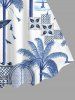 Plus Size Coconut Tree Tropical Leaf Blue and White Porcelain Style Print Hawaii A Line Dress -  