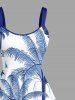 Plus Size Coconut Tree Tropical Leaf Blue and White Porcelain Style Print Hawaii A Line Dress -  