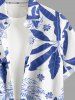 Coconut Tree Tropical Leaf Blue and White Porcelain Style Print Hawaii Shirt For Men -  