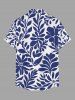 Chemise hawaïenne à imprimé feuilles et branches, grande taille, poche boutonnée, pour homme - Bleu XL