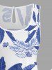 Combinaison hawaïenne grande taille à imprimé tropical de feuilles de cocotier, bleu et blanc, style porcelaine, avec cordon de serrage et poches. - Bleu 6X