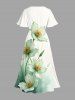 Robe midi trapèze grande taille à imprimé floral aquarelle ombré hawaïen avec poches fendues - Vert 4X