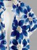 Flower Print Hawaii Button Pocket Shirt For Men - Bleu profond XL