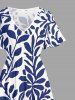 Leaf Branch Print Hawaii Split Pocket A Line Midi Dress -  