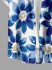 Flower Print Hawaii Button Pocket Shirt For Men - Bleu profond XL