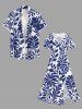 Leaf Branch Print Hawaii Split Pocket A Line Midi Dress -  