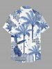 Chemise à poches boutons style porcelaine bleue et blanche, imprimé tropical à motif de cocotiers, grande taille, pour homme - Bleu S