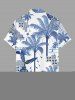 Chemise à poches boutons style porcelaine bleue et blanche, imprimé tropical à motif de cocotiers, grande taille, pour homme - Bleu M