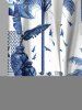 Chemise à poches boutons style porcelaine bleue et blanche, imprimé tropical à motif de cocotiers, grande taille, pour homme - Bleu M