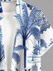 Chemise à poches boutons style porcelaine bleue et blanche, imprimé tropical à motif de cocotiers, grande taille, pour homme - Bleu XL