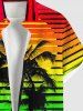 Chemise hawaïenne à rayures ombrées et imprimé soleil, grande taille, motif cocotiers et soleil, poche boutonnée, pour hommes - Multi-A S