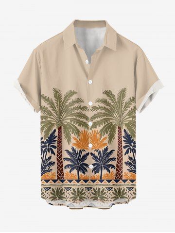 Chemise hawaïenne grande taille pour homme, à imprimé géométrique cocotier, boutons et poche. - TAN - 2XL