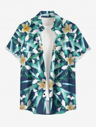 Plus Size Flowers Leaf Print Buttons Pocket Hawaii Shirt For Men -  