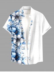Plus Size Flowers Leaf Tropical Print Buttons Pocket Hawaii Shirt For Men -  