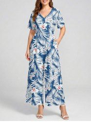Flowers Tropical Leaf Print Hawaii Wide Leg Jumpsuit -  