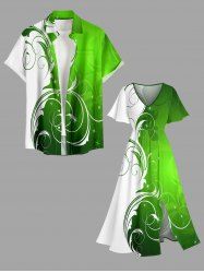 St. Patrick's Day Curve Branch Print Matching Hawaii Beach Outfit For Couples -  