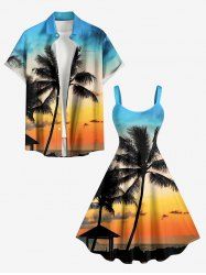 Coconut Tree Ombre Dusk Sunset Print Matching Hawaii Beach Outfit For Couples -  