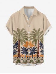 Plus Size Coconut Tree Geo Pattern Print Buttons Pocket Hawaii Shirt For Men -  