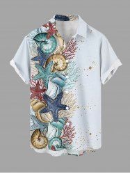 Plus Size Starfish Conch Coral Print Buttons Pocket Hawaii Shirt For Men -  