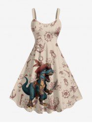 Plus Size Dinosaur Pirate Ship Rudder Print Hawaii Tank Dress -  