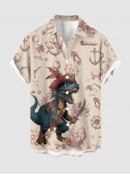 Plus Size Dinosaur Pirate Ship Rudder Print Buttons Pocket Hawaii Shirt For Men -  
