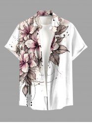 Chemise hawaïenne grande taille à imprimé floral et feuilles, boutons et poche pour homme - Blanc XL