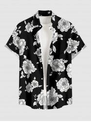 Plus Size Flowers Leaf Print Buttons Pocket Hawaii Shirt For Men -  