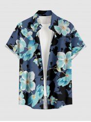 Plus Size Flowers Print Buttons Pocket Hawaii Shirt For Men -  