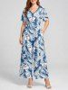 Ensemble de plage hawaïen assorti pour couples, imprimé fleurs et feuilles tropicales, grandes tailles - Bleu 
