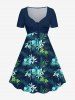 Ensemble de plage hawaïen assorti pour couples, imprimé fleurs et feuilles tropicales, grandes tailles - Bleu profond 